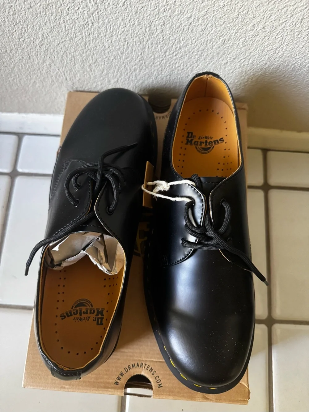 Dr. Martens Black 3-Eye Oxford with Yellow Stitching